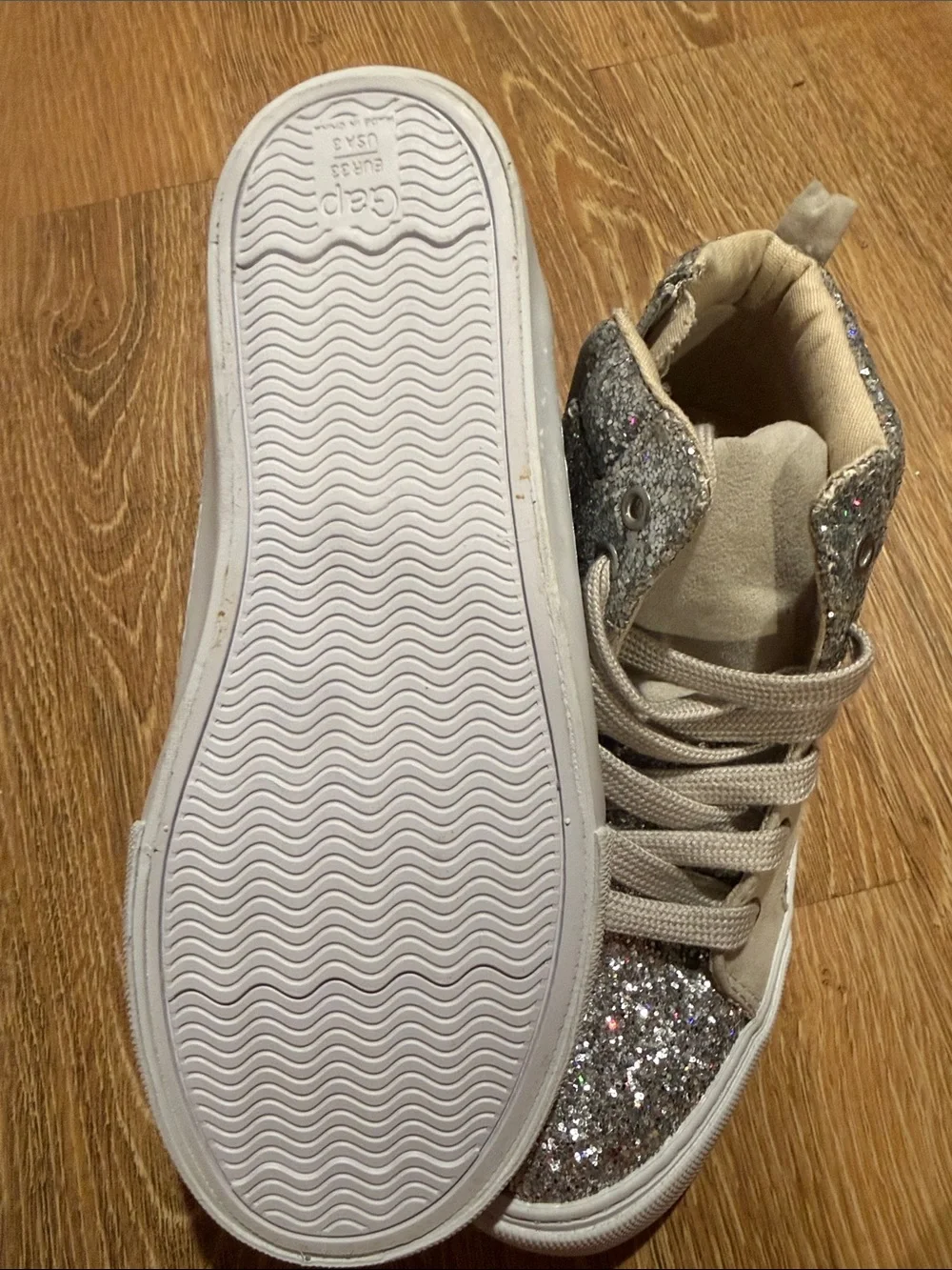 GAP Kids Glitter High-Top Sneakers Laces & Zipper - Silver